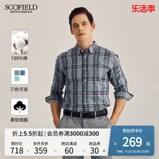 scofield男装春季衬衣，长袖时尚商务休闲复古格子衬衫男士