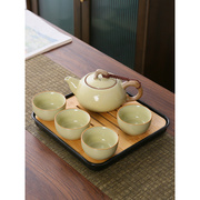 黄汝窑茶壶功夫茶具套装家用简约陶瓷防烫配小茶盘过滤网茶壶茶杯