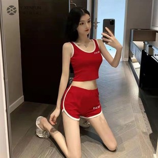 品牌瑜伽服网红性感休闲背心运动服短裤套装，女夏季时尚显瘦两件套