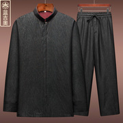 高端重磅香云纱衬衫男长袖，真丝桑蚕丝绸，莨绸套装中国风男装衬衣服