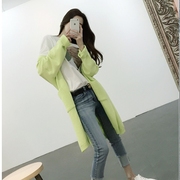 韩国时尚纯色开叉柠檬黄，显白中长款休闲针织，毛衣开衫外套8142