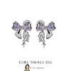 金属质感紫水晶蝴蝶耳夹小众设计银针耳钉女个性无耳洞硅胶耳饰品