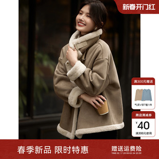 xwi欣未立领麂皮外套女冬季加厚保暖机车服，短款皮毛一体夹克上衣