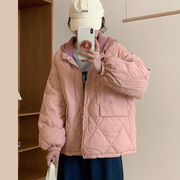 针织帽菱格短款羽绒服女2023奶呼呼甜美面包服小个子冬季外套