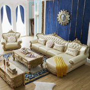 真皮沙发客厅欧式l转角沙发，大户型皮艺沙发家具组合套装意式轻奢