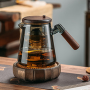 胡桃木飘逸杯泡茶壶全玻璃内胆一键，茶水分离按压式茶具冲茶器套装