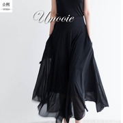 气质黑色半身长裙2023女夏季高级感超仙薄款纱裙，高腰a字雪纺裙子