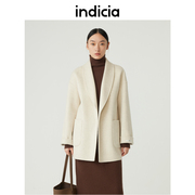 indicia 羊毛山羊绒白色大衣系带毛呢外套冬季商场同款标记女装