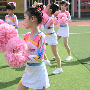 儿童啦啦操演出服长袖女童，拉拉队表演服健美操竞技赛比赛服钻