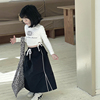 女童辣妹T恤宝宝春季韩版ins字母短款长袖系带舞蹈上衣半身裙洋气