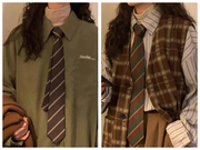 棕色咖啡条纹领带女复古风绿色，手打百搭休闲衬衫配饰男日系学院风