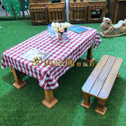 幼儿园户外防腐木儿童餐桌椅，室外田园风，木制长方桌长方凳公园桌椅