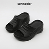 sunnycolor增高跟拖鞋女夏季外穿一字拖松糕厚底凉拖坡跟沙滩鞋