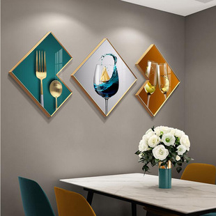 现代简约餐厅装饰画异形画客厅挂画晶瓷画沙发背景墙壁画酒杯画