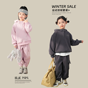 蓝小爸女童运动套装，2023冬季儿童加绒保暖上衣宝宝工装风卫裤