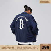 BONELESS基础字体logo印花教练夹克美式高街防风按扣衬衫外套潮