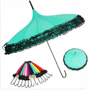公主宫廷洋伞16骨双层蕾丝花边，宝塔伞晴雨伞，双层花边蕾丝长柄伞