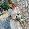 韩国东大门白色棉布刺绣连衣裙夏短袖(夏短袖)法式修身气质中长裙