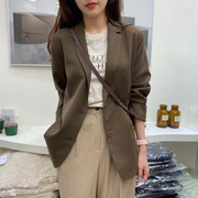 韩国东大门秋季气质复古纯色宽松百搭长袖西装女上衣外套