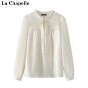 拉夏贝尔/La Chapelle春正肩花边领衬衫立领法式蕾丝拼接衬衣