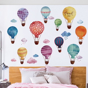 自粘寝室卧室床头贴画墙贴布置气氛补洞墙纸装饰防霉卡通热气球纸