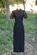 黑色蕾丝旗袍长款2024年女夏季高端蚀骨古法中国风女装连衣裙