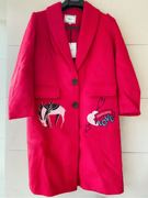 莎系列 大红色两粒扣长款羊毛呢外套西装翻领式大衣品牌折扣女装