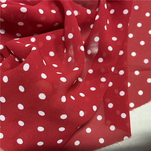 高档红色圆点半透明雪纺布料，水玉点点波点连衣裙子衬衣服装面料