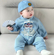 婴儿衣服春秋中国风周岁，礼服0一1岁男宝宝纯棉连体衣春装哈衣洋气