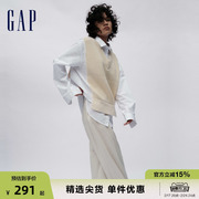 gap女装秋季假两件拼接针织，长袖衬衫宽松时尚休闲上衣811067