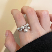 流星珍珠锆石开口戒指女冷淡风气质食指戒小众设计轻奢高级感指环