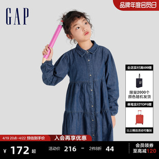 Gap女童春秋纯棉舒适牛仔长袖连衣裙儿童装时髦洋气娃娃裙810801