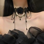 黑色蕾丝脖子配饰，装饰项链女项圈流苏，吊坠玫瑰花颈带choker暗黑系