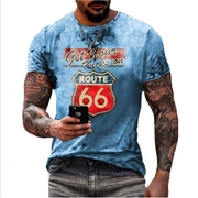 欧美男装系列66号公路3D印花T恤男女 情侣休闲3d印花短袖上衣