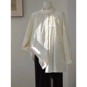 ()白色新中式轻国风，半高领休闲衬衫女夏季盘扣长袖衬衣