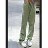 绿色阔腿裤女春秋高腰直筒，宽松设计感小众，卫裤高街运动休闲长裤