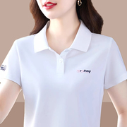 韩国白色冰丝polo短袖，t恤女夏2024洋气，印花妈妈显瘦减龄上衣