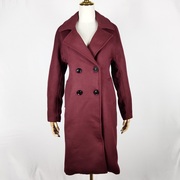 冬季女装双排扣翻领含羊毛呢料大衣长款外套修身韩版65142