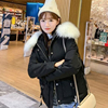 2021年冬季韩版拉链毛领女士连帽短款时尚宽松羽绒棉面包服