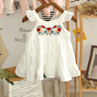 女童吊带裙韩范童装夏季婴儿，白色公主裙子纯棉，网红甜美宝宝连衣裙