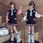 女童运动套装2024春秋韩版中大童网红棒球服百褶裙女孩两件套