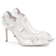 美国直邮bella belle女士白色网面镂花水钻高跟鞋婚鞋
