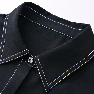 黑色雪纺衬衫女长袖，2024春秋设计感小众气质，上衣时尚洋气衬衣