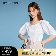 LILY BROWN春夏款 抽褶新中式V领国风印花衬衫LWFT222016