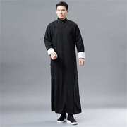 中国风民国长衫男士汉服，棉麻唐装外套，中式立领长袍男装禅修居士服