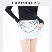 luvistrue锁链印花街头复古半身，短裙a字裙女春夏白色超短包臀裙