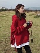 卡琳格2021时尚女学生卫衣韩版长袖假两件连帽外套