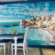 3d北欧地中海壁纸欧式客厅沙发电视背景，墙纸现代简约海景壁画墙布