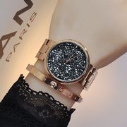 水钻手表个性玫瑰合金表带潮流女时尚圆形石英白色面普通国产腕表