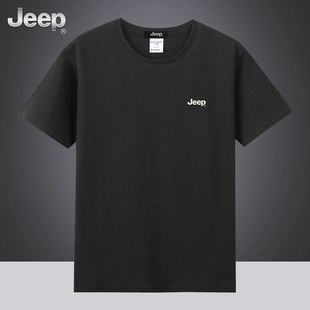 Jeep吉普短袖t恤男女款2024夏季潮牌圆领纯棉透气男士上衣服